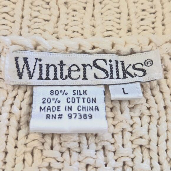 Vintage Winter Silks Cable Knit Women's Cardigan Cream Silk Cotton Soft Cozy L - Picture 5 of 7